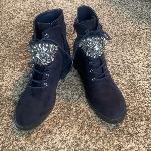 Nine West dark blue glam rhinestone combat boots size 7.5